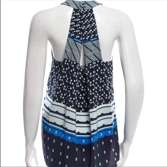 Jonathan  Simkhai blue geometric dot printed high low silk sleevless blouse Md - Picture 2 of 16